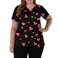 thumbnail image 6 of Stichou Women's Valentines Scrub Tops Plus Size Love Heart Graphic Holiday Short Sleeve Working Uniforms Soft V-Neck Workout T Shirts with Pockets Pink 2XL, 6 of 6