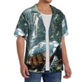 thumbnail image 2 of Gukieu Turtle In Jungle Waterfall Print Men's Short-sleeved Shirts, Button-down Pocket Shirts, T-shirts, Beach Vacation Travel Summer Clothing-XX-Large, 2 of 5