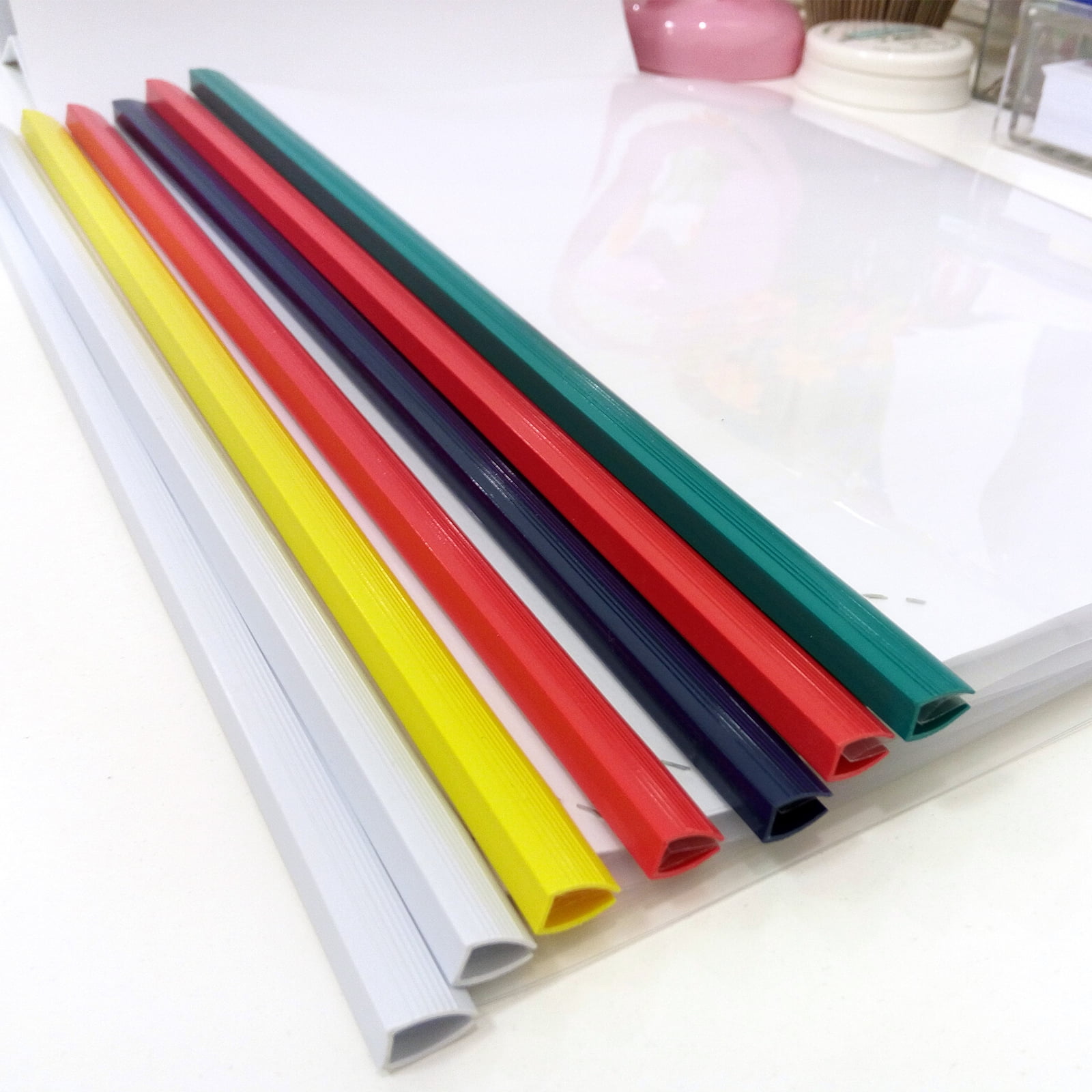 Uxcell 100Pcs Binding Bars, 10mm Binding Bars Slide Grip 70 Sheets Capacity A4 Size Report Binder, Yellow
