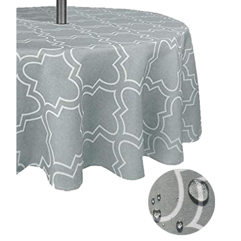 Tektrum 60 inch Round Moroccan Quatrefoil Outdoor Tablecloth with