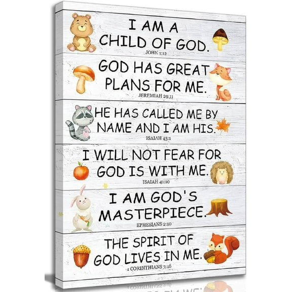 Aaheei Christian Nursery Canvas Wall Art Inspiring Bible Verses Motivational Quotes kids Prayer Painting Picture Wall Decor Poster Print Artwork for Children's room Classroom Home Decoration