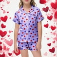 thumbnail image 2 of XAOFW Children's Outfits Sets Valentines Day Star And Heart Print Short Sleeve Lapel Top Shorts Two Piece Outfit Everyday Casual Set Holiday Vacation Soft Breathable Clothes Sets, 2 of 5