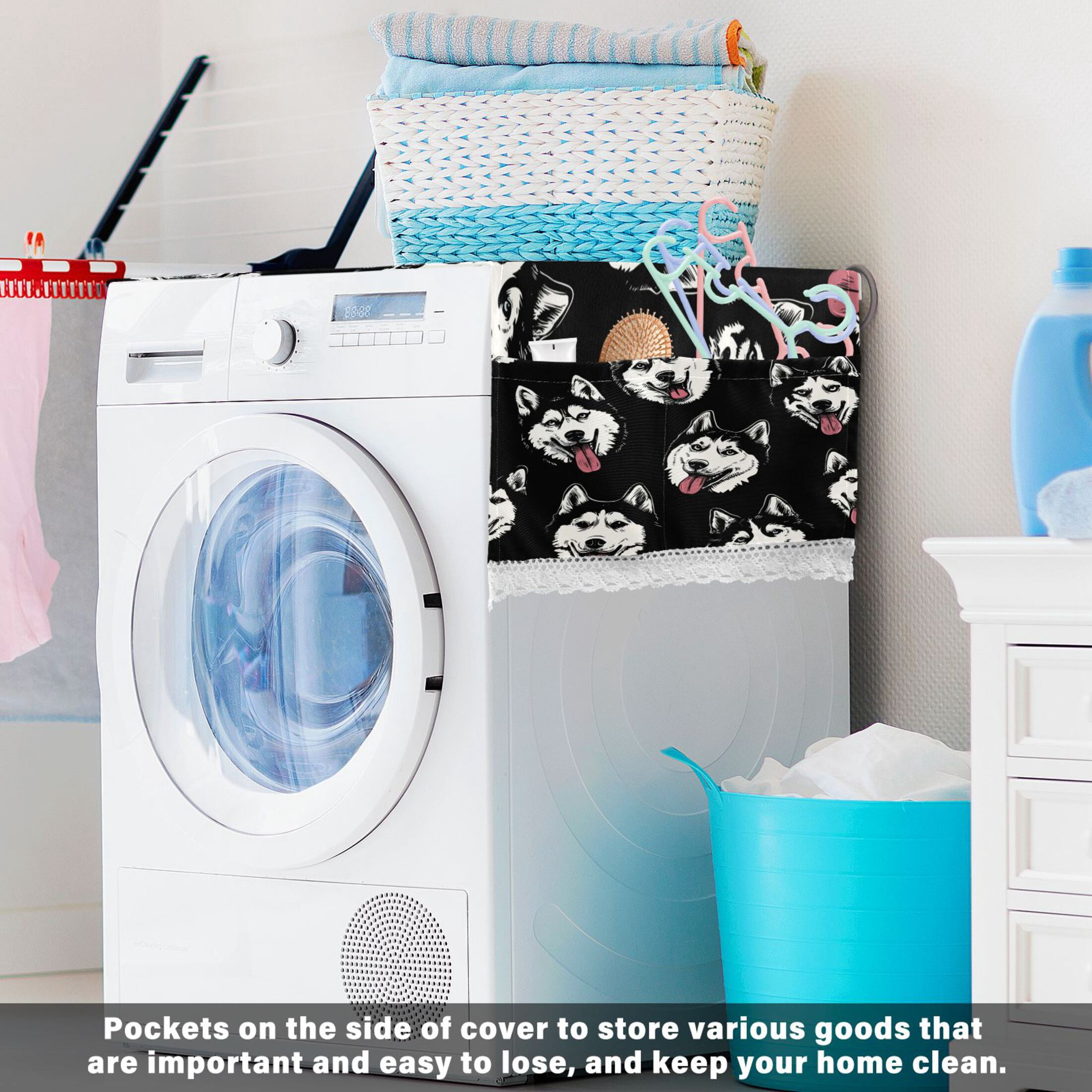 Wobogo Husky Washing Machine Cover Dustproof Washer Dryer Cover Waterproof Laundry Room Decorative Protector