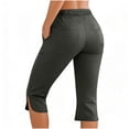 thumbnail image 5 of Hueook Capris Pants for Women Pants Casual Women Solid Color Elastic Waist Sports Casual Capris Pants with Side Pockets Dark Gray S, 5 of 7
