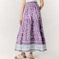 thumbnail image 6 of Junboys Women's Boho Tiered Maxi Skirt - High Waist Flowy Long Skirts for Women, Solid Color Summer Skirt for Beach & Daily,Purple M, 6 of 9