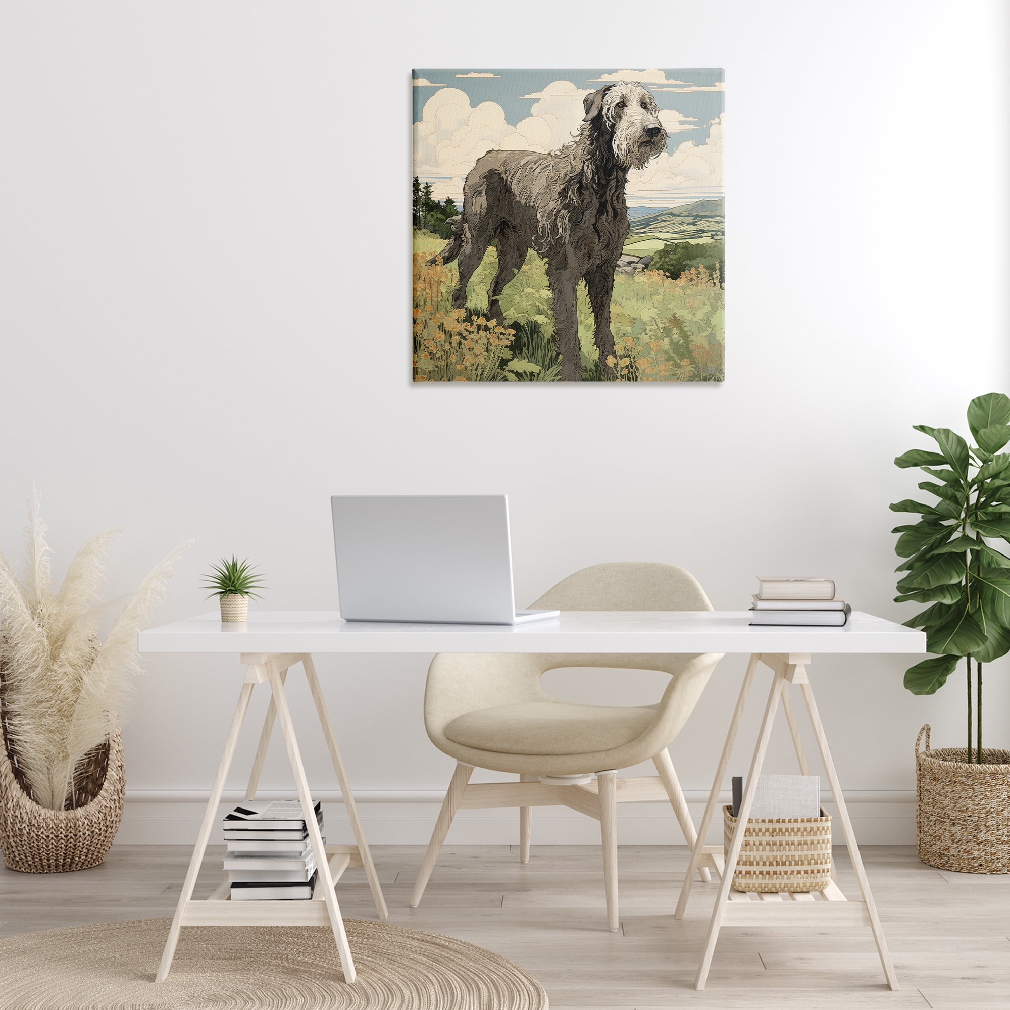 Stupell Industries Countryside Landscape Dog Landscape Painting Gallery Wrapped Canvas Art Print Wall Art, 30 x 30