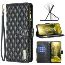 Wallet Case Compatible with Samsung Galaxy S25 Plus, Premium PU Leather Zipper Flip Folio Wallet with Wrist Strap Kickstand Card Slots Shockproof Protective Case Cover for Galaxy S25 Plus - Black