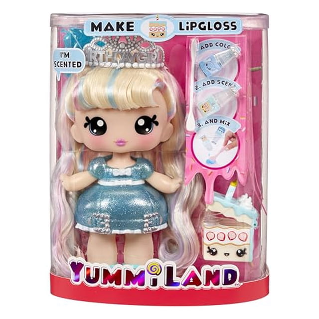 Yummiland Large Doll + Lipgloss Pet- Callie Birthday Cake, Age 4+