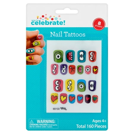 Way to Celebrate! Nail Tattoos Ages 4+, 160 count (Three Way Best Friend Tattoos)