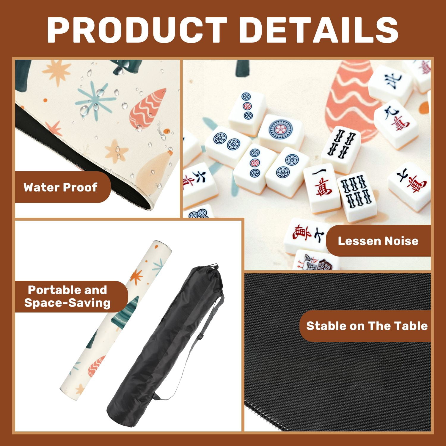 Mahjong Mat 31.5" x 31.5" playful colorful featuring abstract christmas trees ornaments for Non-Slip Noise Reduction American Mahjong Tiles Table Cover for Dominoes Poker Card Board Games Gift