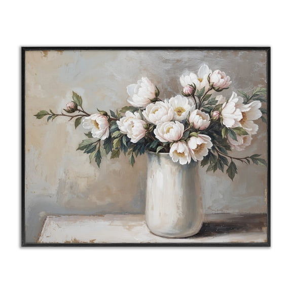 White Flowers in Vase Still Life Black Framed Giclee Art, design by Lettered and Lined