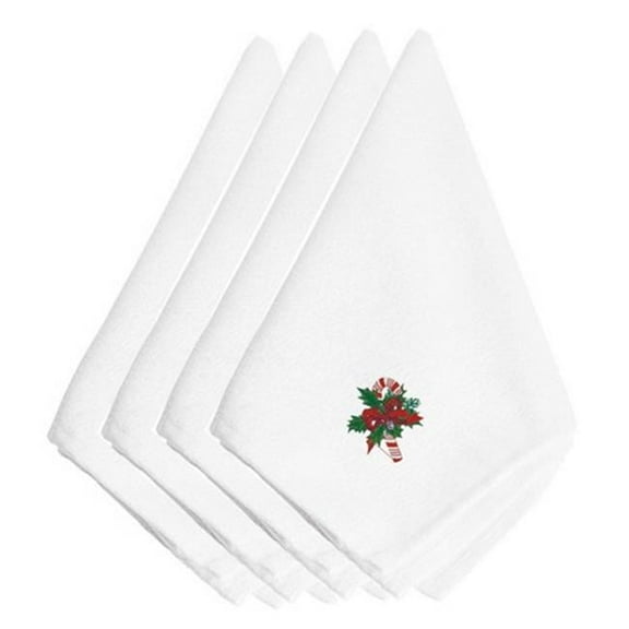 Christmas Candy Cane & Holly Embroidered Napkins, Set of 4