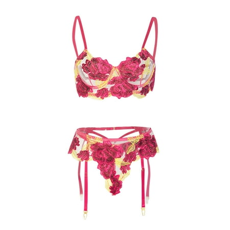 

VerPetridure Sexy Lingerie for Women Plus Size Women s Sexy Sling Embroidery Mesh Carved Three-point Bikini Two-Piece Set Sexy Lingerie