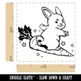 thumbnail image 2 of Cute Kawaii Bunny Rabbit Surfing on Carrot Easter Self-Inking Rubber Stamp Ink Stamper - Purple Ink - Small 1 Inch, 2 of 7