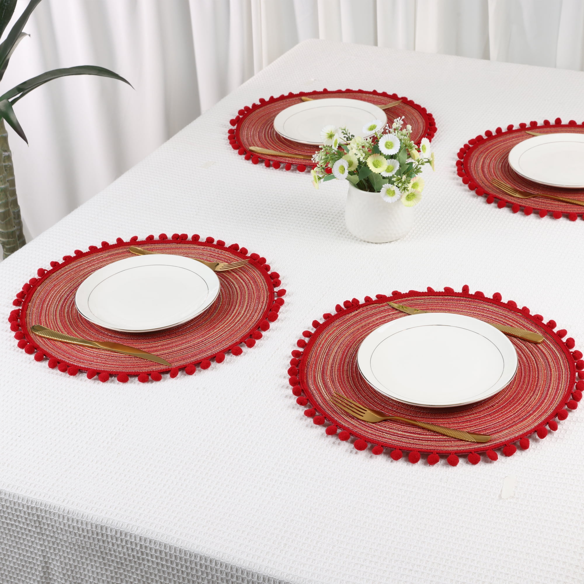 Unique Bargains Placemats Set of 6 Polyester Placemats for Dining Table Red 15x15in