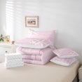 thumbnail image 6 of jejeloiu Coastal Starfish Print 7 Pieces Full Size Bedding Sets For Girls,Pink Wood Pattern Full Size Bed in a Bag,Pink White,Reversible, 6 of 7