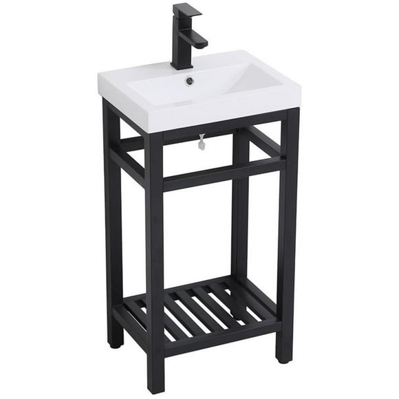 Pemberly Row 18" Single Resin Top Metal Bathroom Vanity in Black