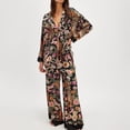 thumbnail image 2 of Silk Satin Pajamas Set For Women 2 Piece Floral Wide Leg Pants Set Long Sleeve Button Down Pj Shirts Set, 2 of 5