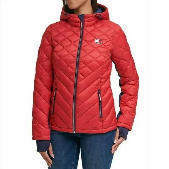 Tommy Hilfiger Womens Quilted Puffer Jacket, Crimson, Small