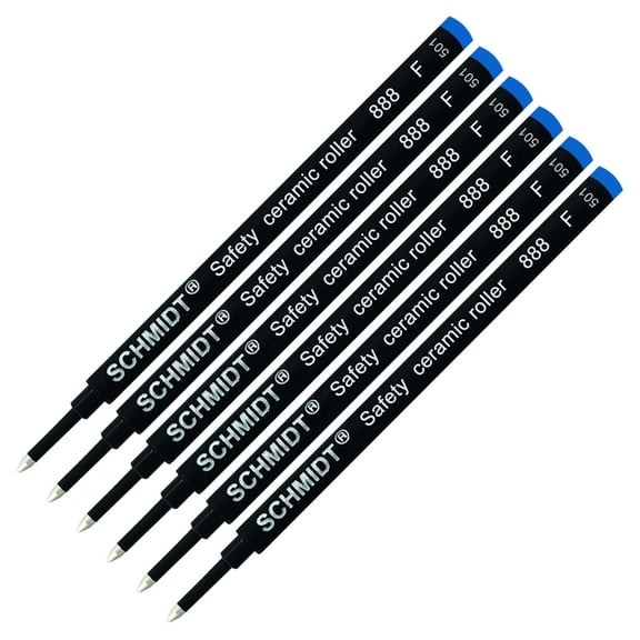 6X Schmidt 888 F Safety Ceramic Rollerball Refill Blue Ink Fine Tip