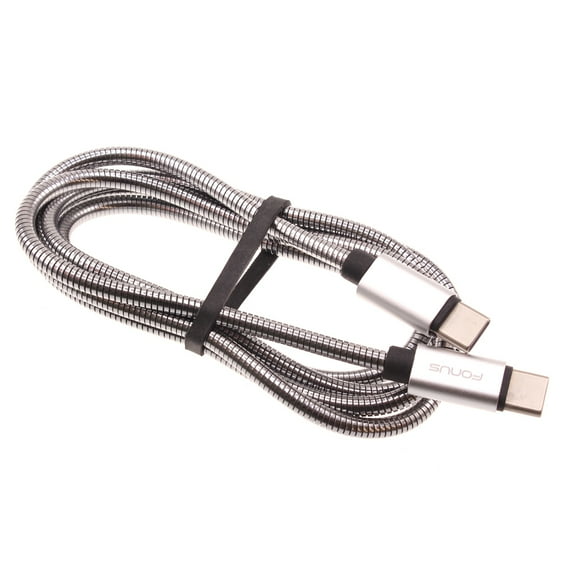 Type-C to USB-C 3ft Metal PD Cable for OnePlus Nord N100/N10 5G Phones - Charger Cord Power Wire Sync Long Fast Silver M7D Compatible With OnePlus Nord N100/N10 5G