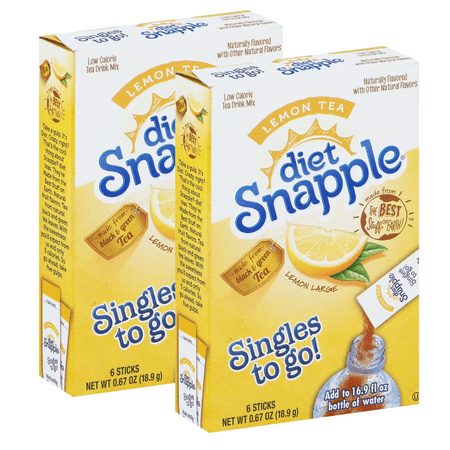 Snapple Diet Singles To Go Powdered Drink Mix, Lemon Tea, Made from Black and Green Tea Natural Fruit Flavored Low-Calorie Water Enhancer for Picnic Sports Events 2 Boxes-6ct each 12 Total Servings
