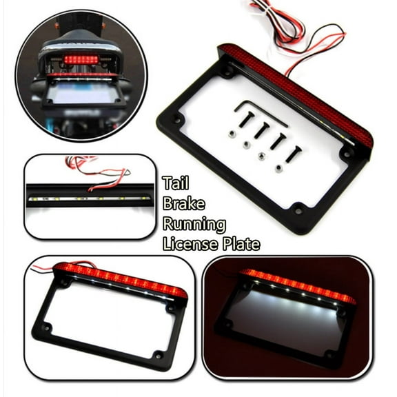 Phyun Universal Aluminum 12v Black Motorcycle Frame Side Mount LED Tail Light Brake Running License Plate