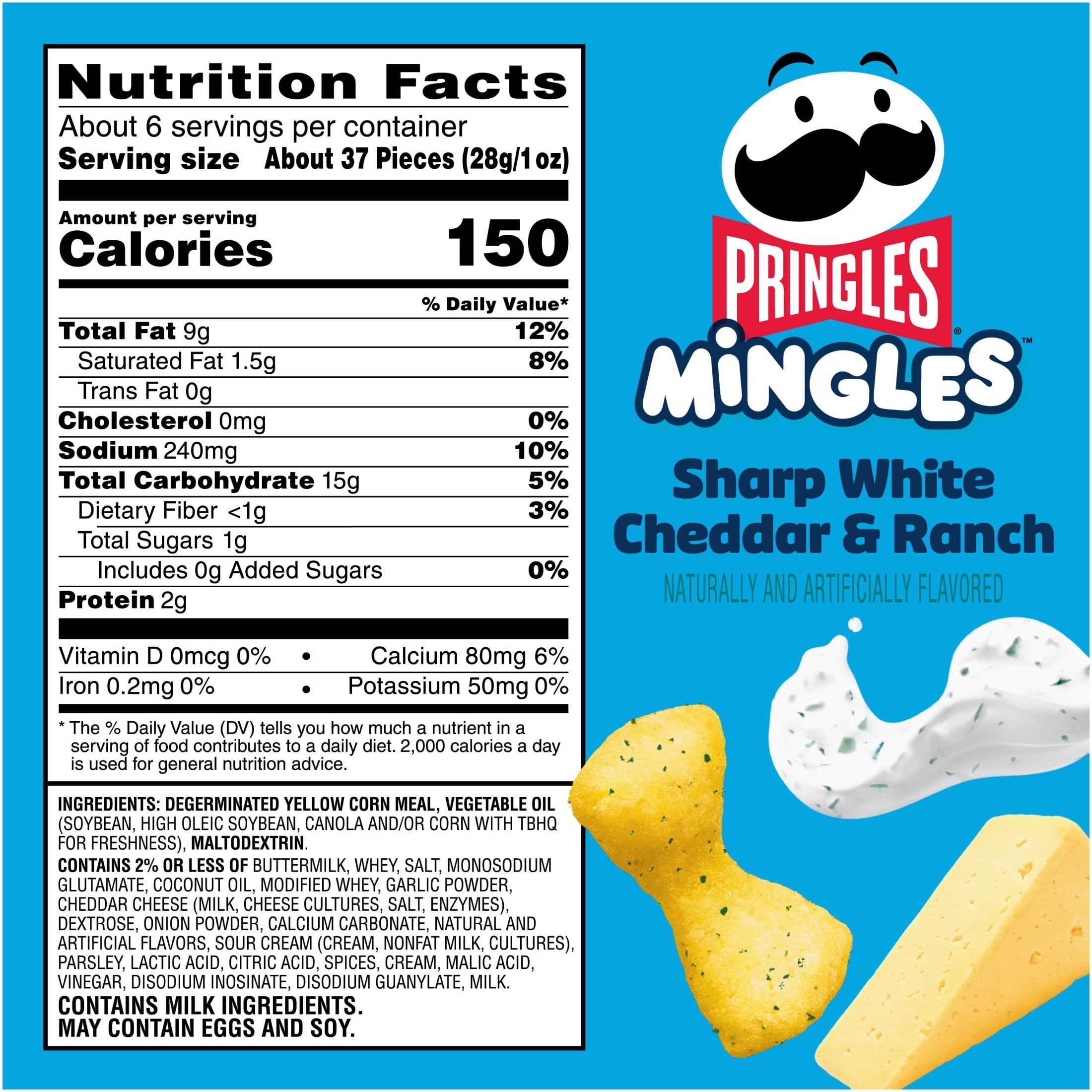 (3 pack) Pringles Mingles Sharp White Cheddar and Ranch Puffed Snacks, Cheese Puffs, 5.5 oz
