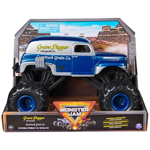 Monster Jam, Official Grave Digger Monster Truck, Currituck Grain Co Collector Die-Cast Vehicle, 1:24 Scale, Kids Toys for Boys and Girls Ages 3 and up