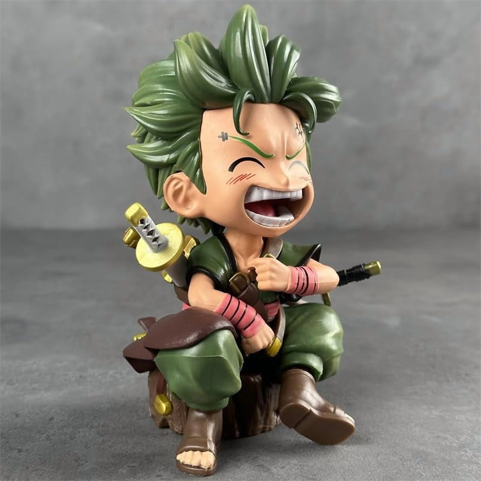 Newly Luffy Zoro Figure Q Version Sitting and Laughing Luffy Zoro Figures Desktop Ornaments PVC Action Statue Model Figure (Zoro)