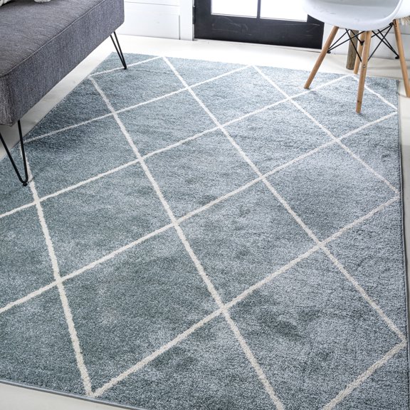 JONATHAN Y SUPERSOFT 3 x 5 Area Rug, Cole Minimalist Diamond Trellis - Light Blue/White, SEU102C-3