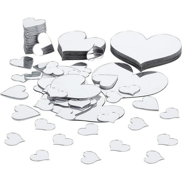 100 espejos en forma de corazón, 4 tamaños, adhesivos para manualidades, mosaicos de espejos con forma de corazón, pequeños espejos artesanales.