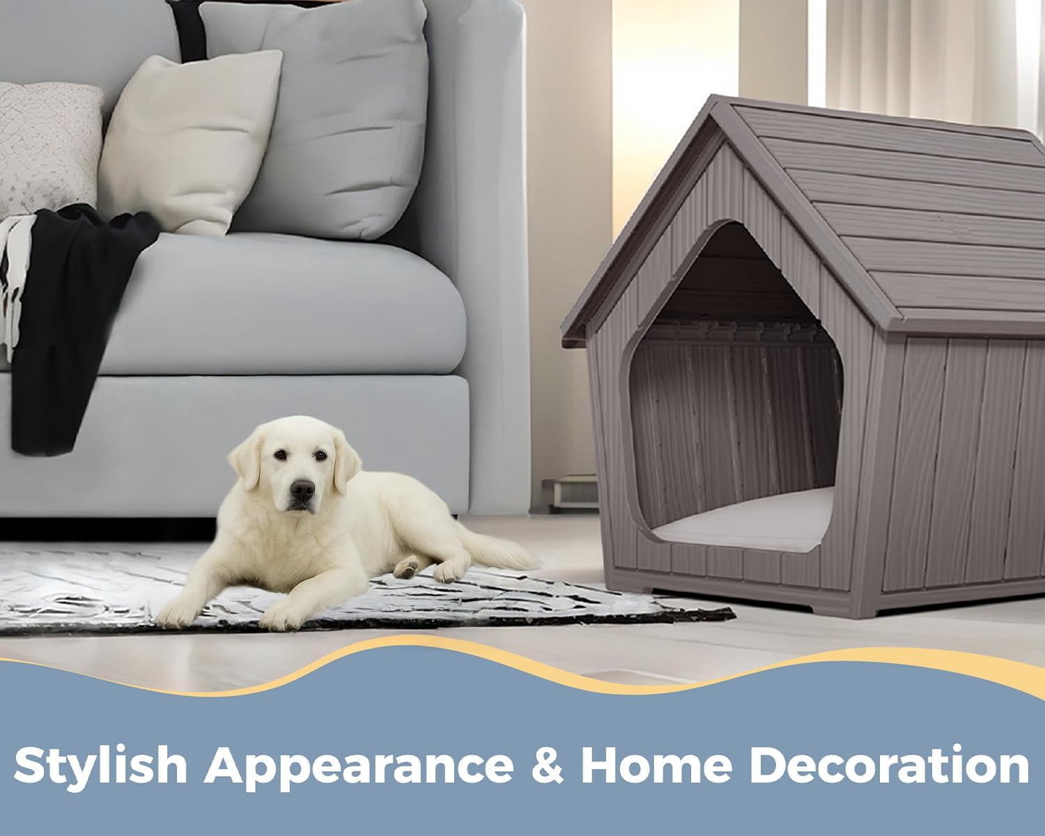FICARTS Gable - Roof Coffee Resin Weatherproof Pet House - Indoor & Outdoor, Ventilated, Easy Clean/Assemble, Ideal for Small Dogs