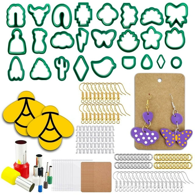 MesaSe 193 Pcs Polymer Clay Cutters Set Plastic Clay Earring Cutters with Earring Hooks and Jump Rings Accessories Reusable DIY Polymer Clay Jewelry Craft Making Kit for Kids Gift