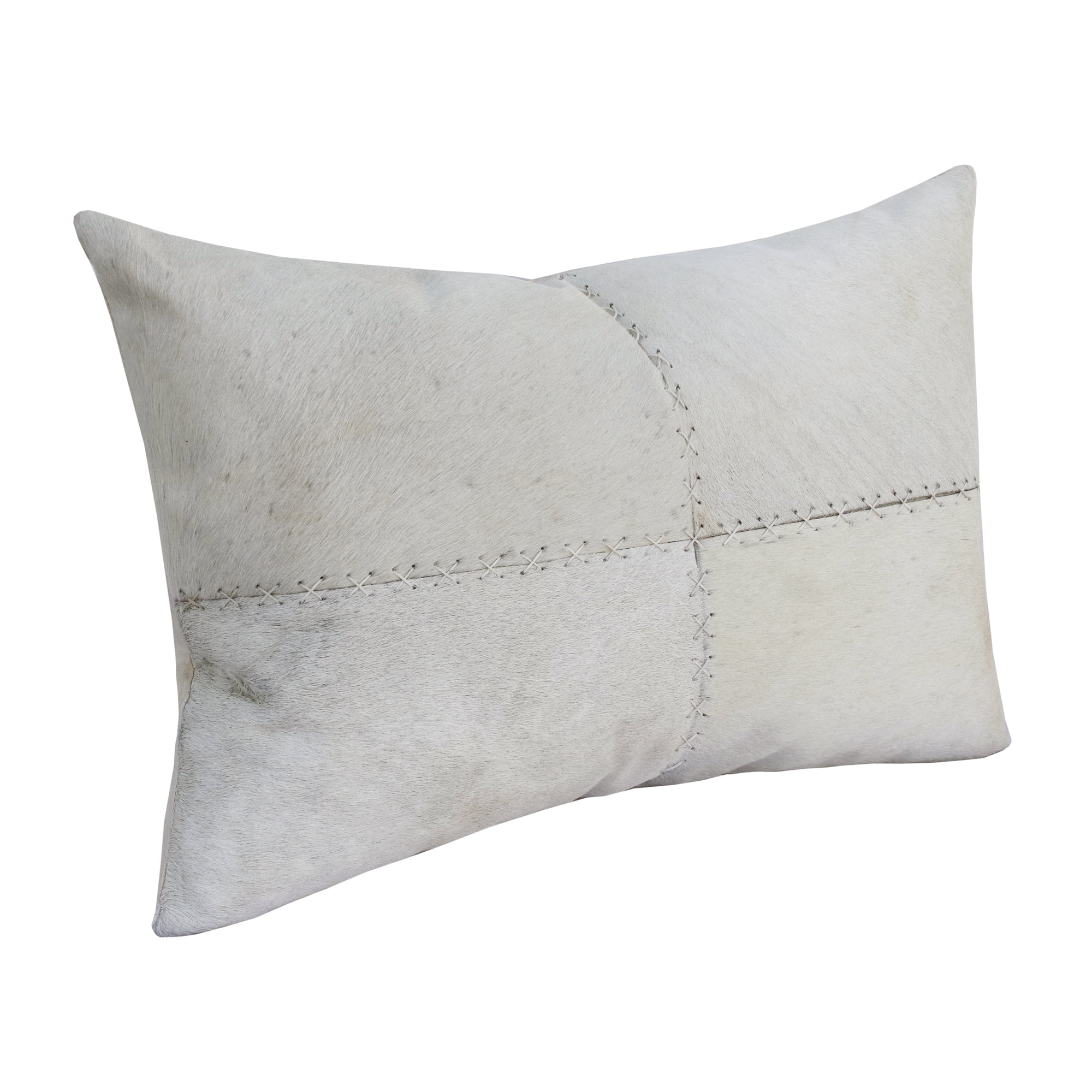 Harlow Hill Brody 16" x 24" Ivory Patchwork Wool and Faux Leather Adult Decorative Throw Pillow Cover
