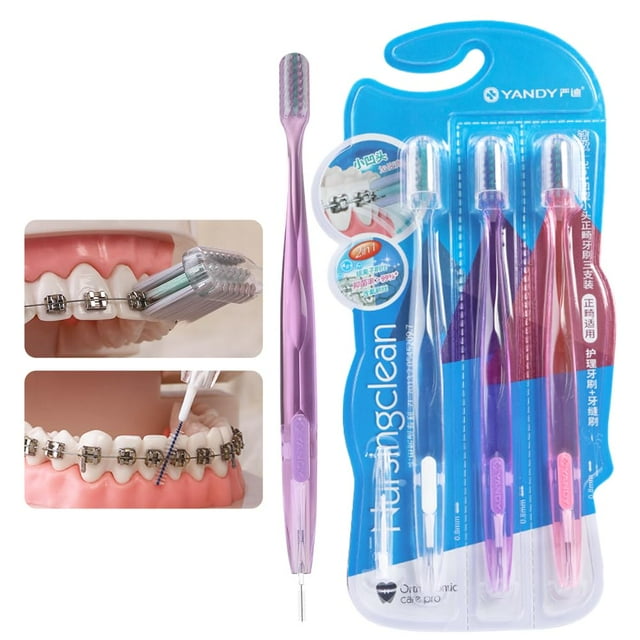 Cepillo de dientes YANDY de ortodoncia cóncavo para aparatos ortopédicos, paquete de 3