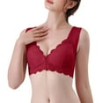 thumbnail image 3 of WCJM Red Plus Size Front Closure Elastic Up Comfort Bra Women's Wirefree Lace Bra Everyday Bras For Women, 3 of 7