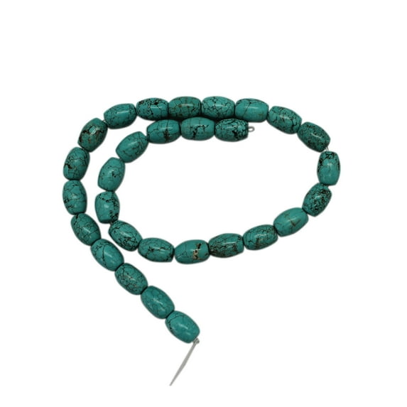 Blue Turquoise Oval Tube Bead Strand With Rusty Matrix (9 x 12mm)