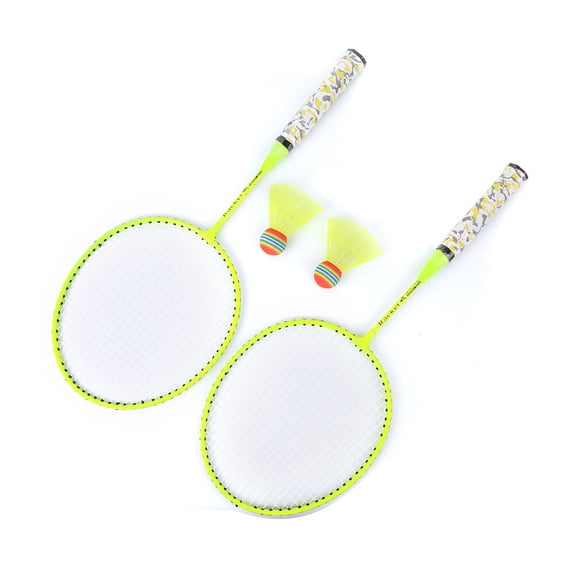 Yajisi Fluorescent Yellow Children Badminton Racket Set with 2 Balls Outdoor Sports Game Kids Boys Girls Toy Beginner Easy Setup Equipment, 4 Piece Assortment