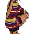 thumbnail image 4 of Liacowi Women Bodycon Knitted Dress Long Sleeve Backless Tie up Elastic Striped Short Dress Party Beach Sundress, 4 of 7