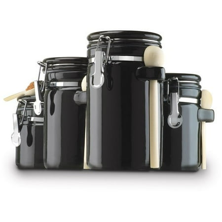 Anchor Hocking 4-Piece Ceramic Canister Set, Black