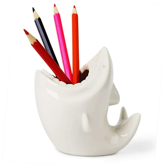 Pen Holder, Ceramic Pen Pencil Cup, Cute Shark Shaped Pen Pencil Holder Storage Organizer, Ceramic Succulent Planter Pots for Home Office Decoration
