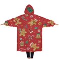 thumbnail image 2 of Oversized Wearable Blanket Hoodie,Red Christmas Gingerbread Man Pattern Sherpa Blanket Hoodie with Super Pockets,Super Warm Fuzzy Pullover for Women & Men, 2 of 6