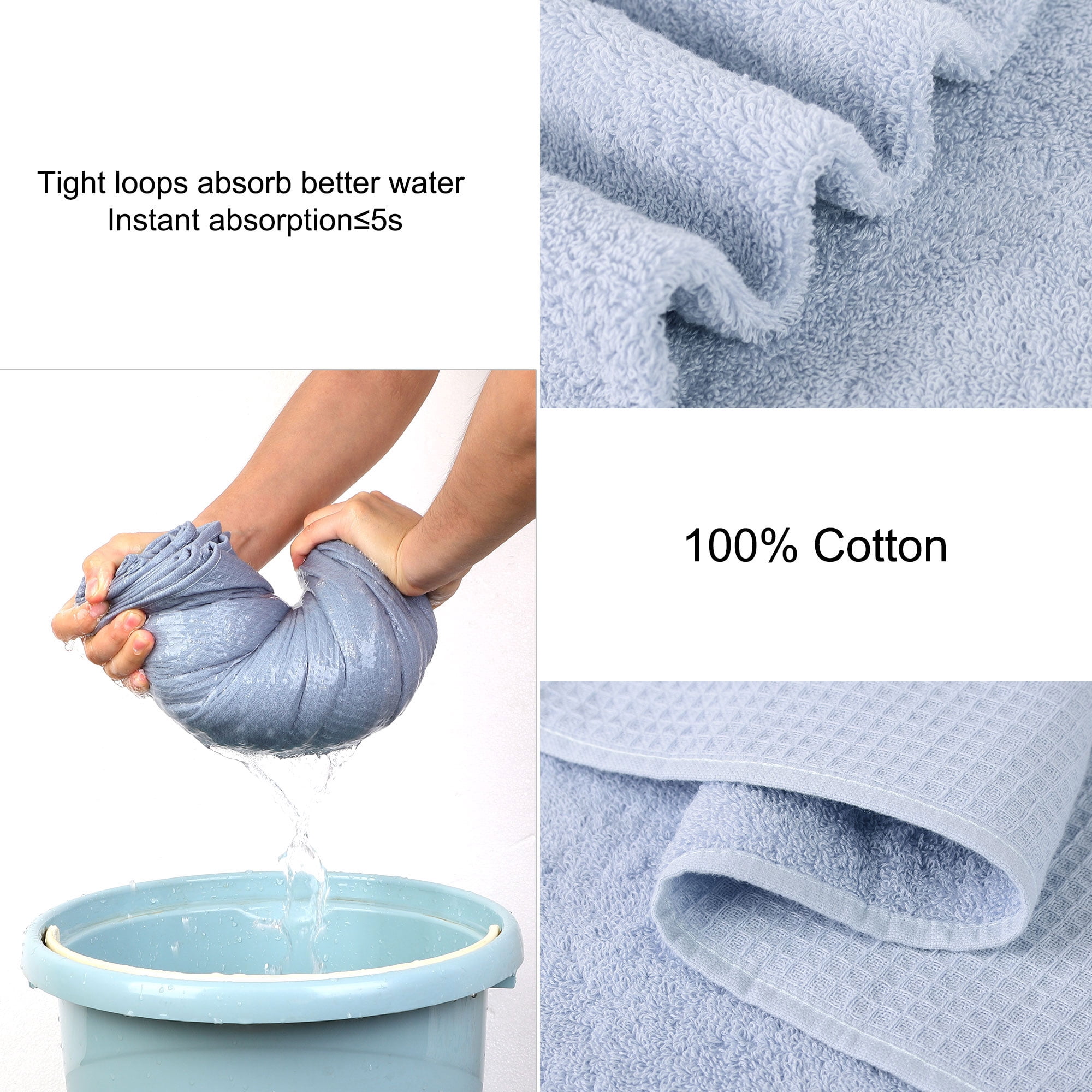 PiccoCasa Cotton Bath Towels 4 Pack 27"x54" Absorbent Waffle Weave Spa Blue