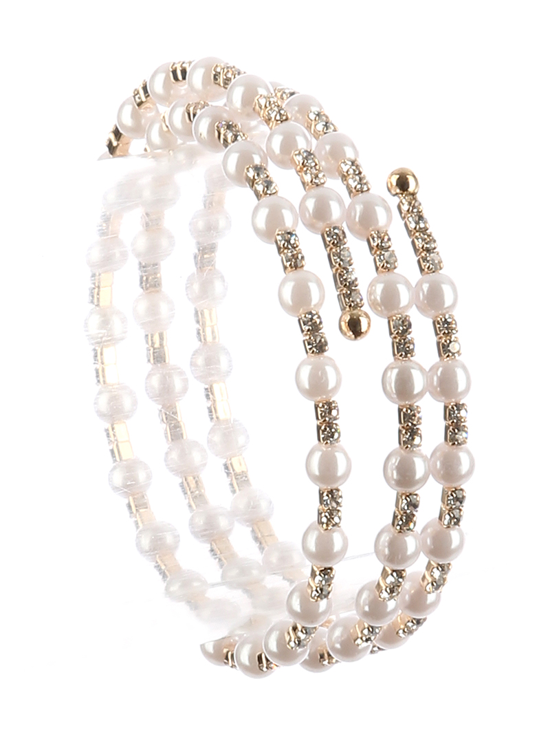 FAUX PEARL AND RHINESTONE COIL WIRE BRACELET