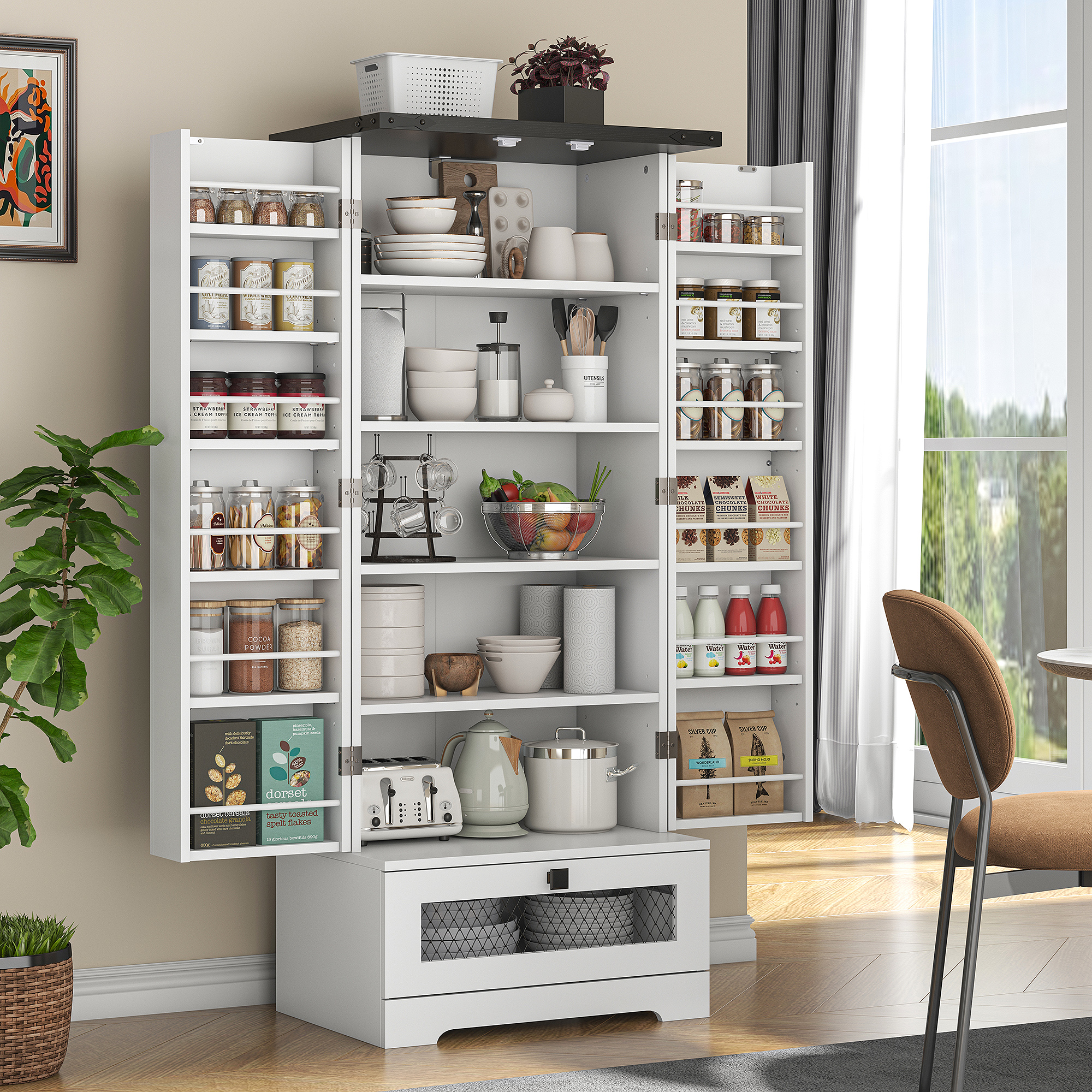 ETASE 55'' Kitchen Pantry Cabinet with Adjustable Shelves, Drawer ...