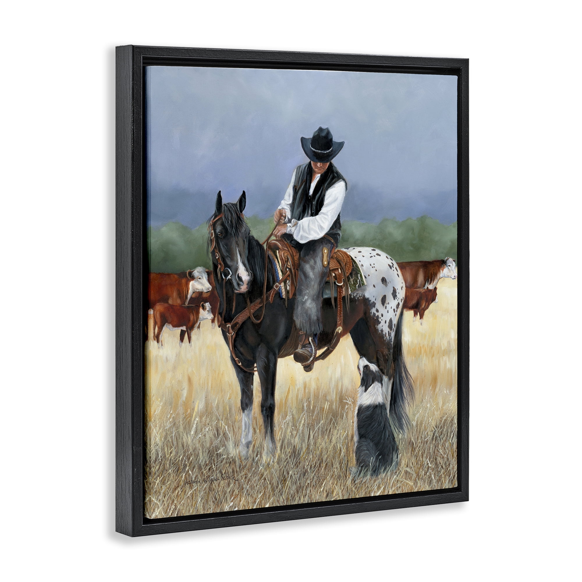 Stupell Industries Cowboy & Dog Animals & Insects Painting Black Floater Framed Canvas Art Print Wall Art, 17 x 21