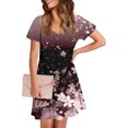 thumbnail image 4 of GaThRRgYP Tiered Ruffle Short Sleeve Crew Neck Dress-Romantic Flow,Women's Fashion Summer Print Short-sleeved V-neck Casual Dress Pink S, 4 of 8