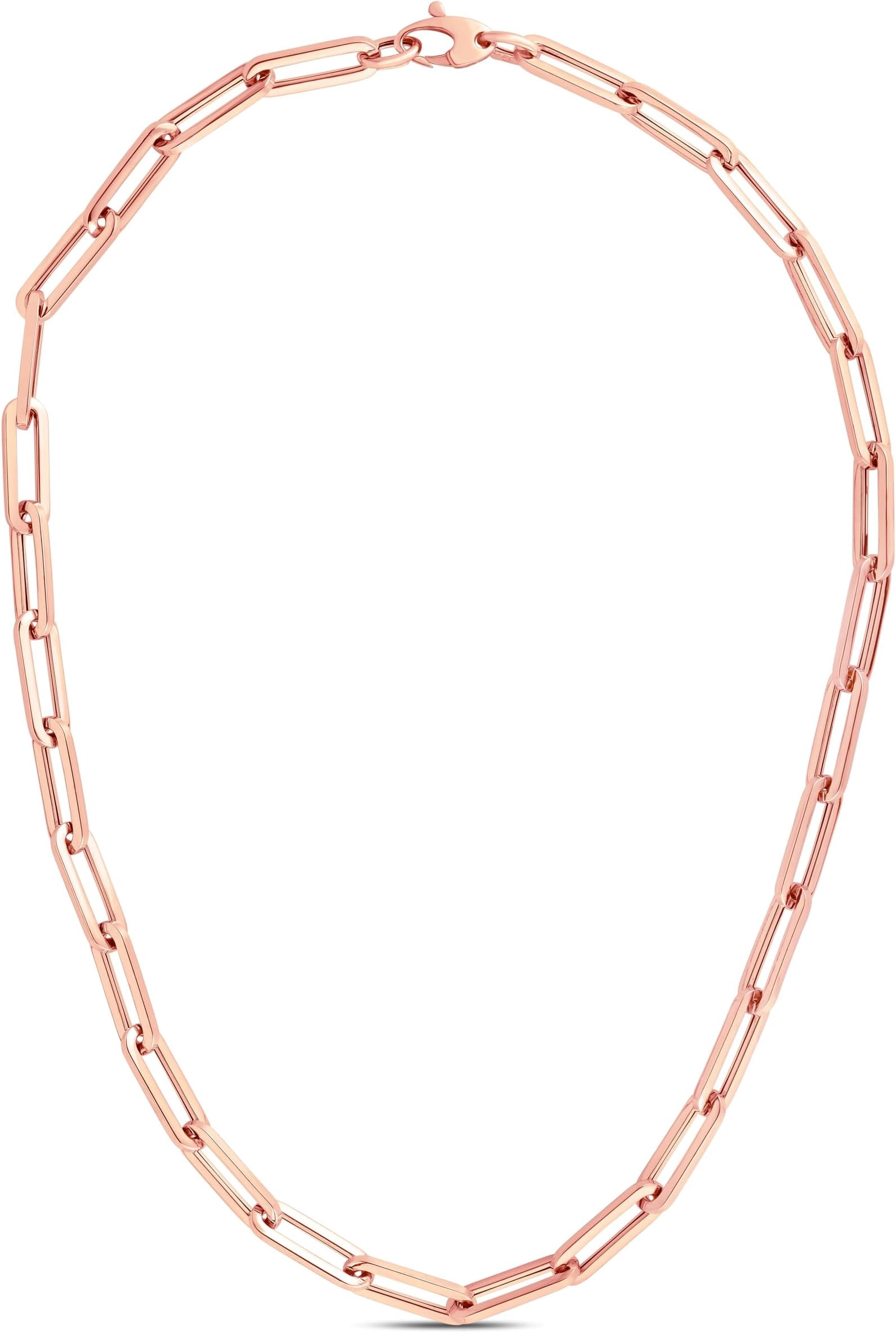 Floreo 14k Yellow Gold or White Gold or Rose Gold 6mm Hollow Paperclip Link Chain Necklace and Bracelet Set