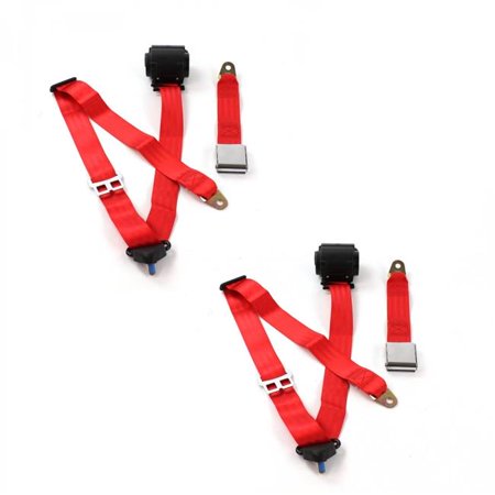SafeTBoy Airplane 3 Point Red Retractable Bucket Seat Belt Kit for Ford Mustang 1971-1973 - 2 Belts